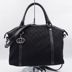 CC21 ❤️ Gucci 2 Way Black GG Charm Dome Satchel